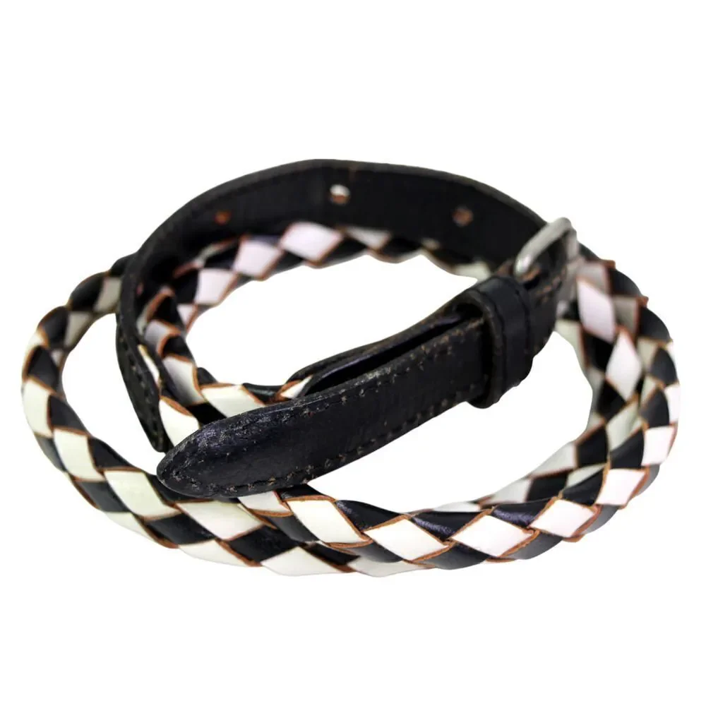 HANDCRAFTED WOVEN BLACK WHITE REAL LEATHER 1/2
